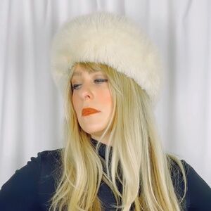Vintage Warm White Fox Fur Fur Thick Headband • Medium • Winter Statement Hat fo